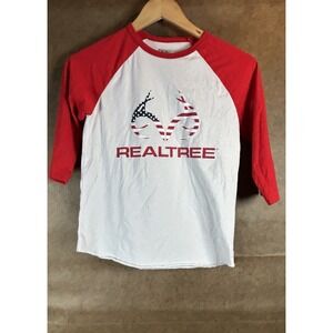 Realtree Youth 3/4 Sleeve Red And White Top, Size 10/12 Large
